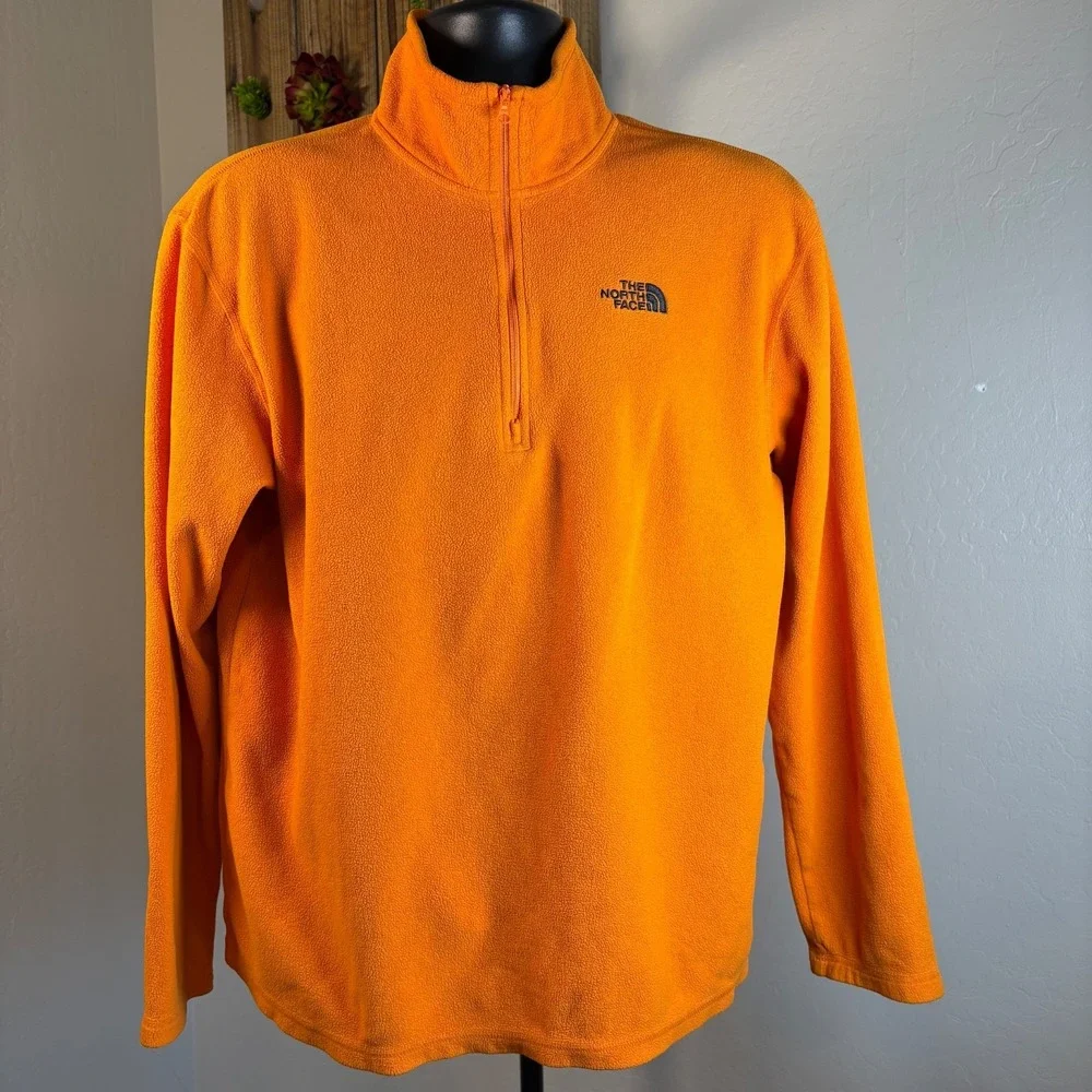 The North Face Mens Polartec 1/4‎ Zip Pullover Sz Medium Orange Fleece Outdoor